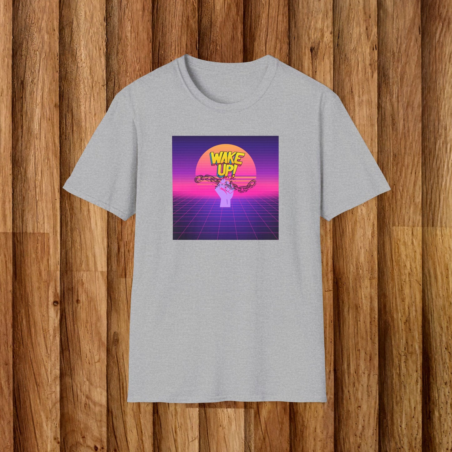 Retro 'Wake Up!' Unisex Softstyle T-Shirt - Vibrant Graphic Tee for Party Lovers