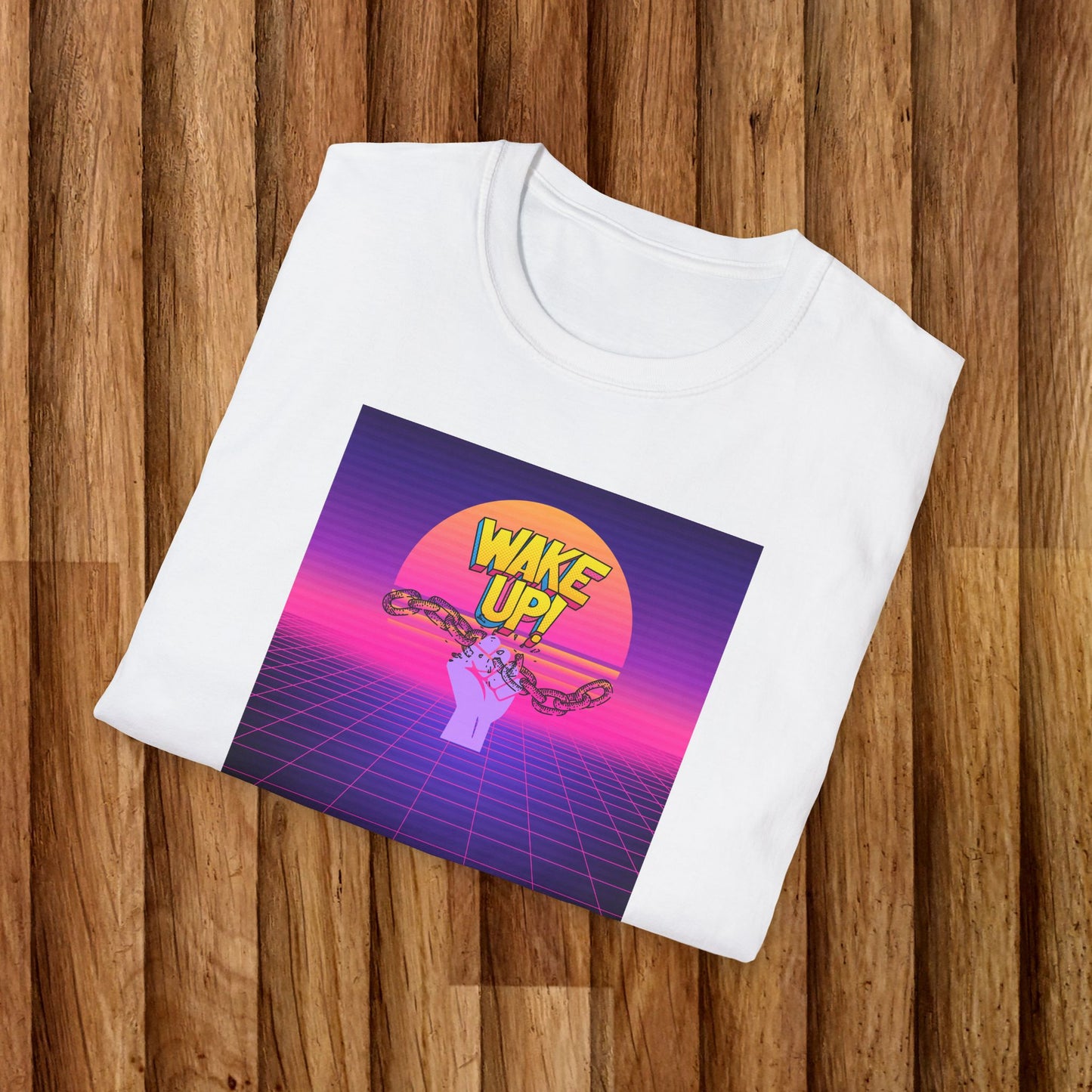 Retro 'Wake Up!' Unisex Softstyle T-Shirt - Vibrant Graphic Tee for Party Lovers