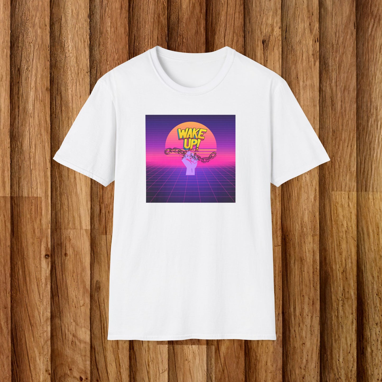 Retro 'Wake Up!' Unisex Softstyle T-Shirt - Vibrant Graphic Tee for Party Lovers