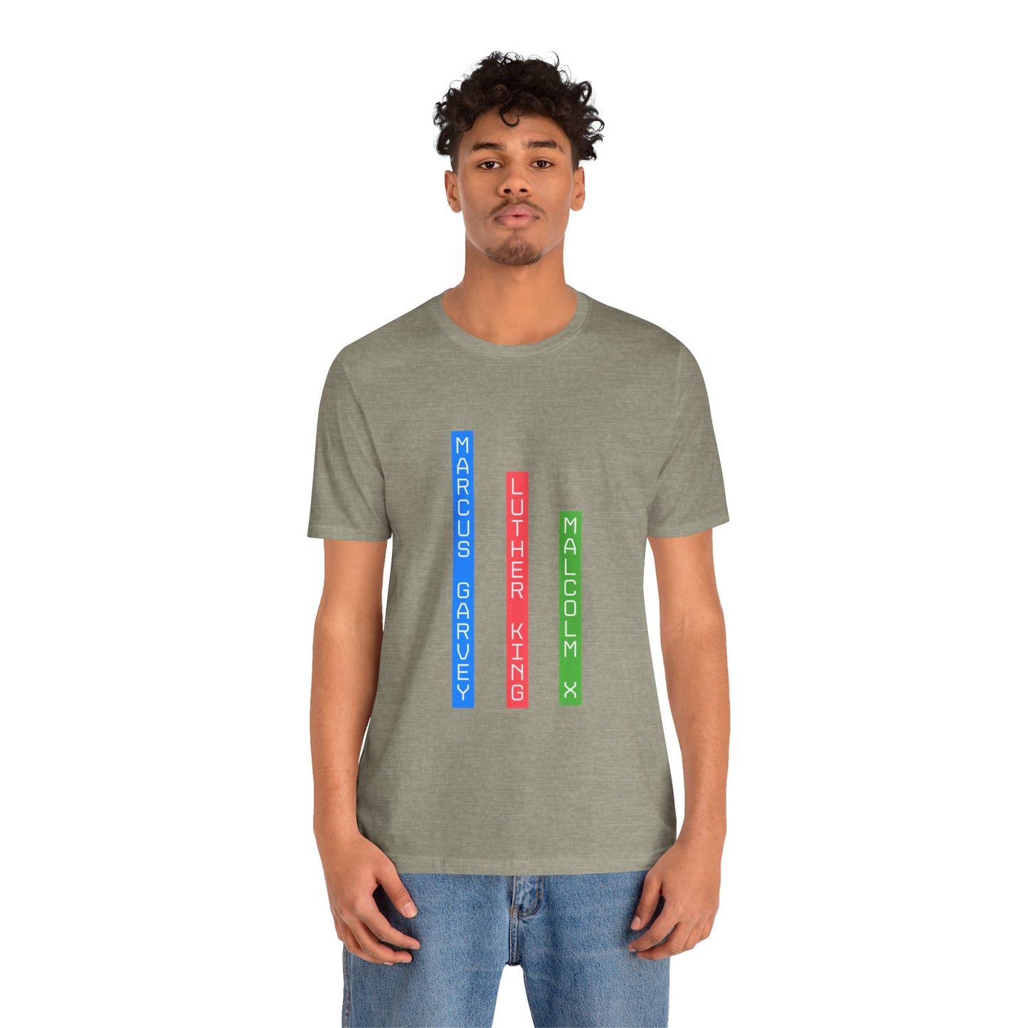 Inspirational Leaders Tee - Unisex Jersey Short Sleeve T-Shirt featuring Marcus Garvey, Martin Luther King, Malcolm X