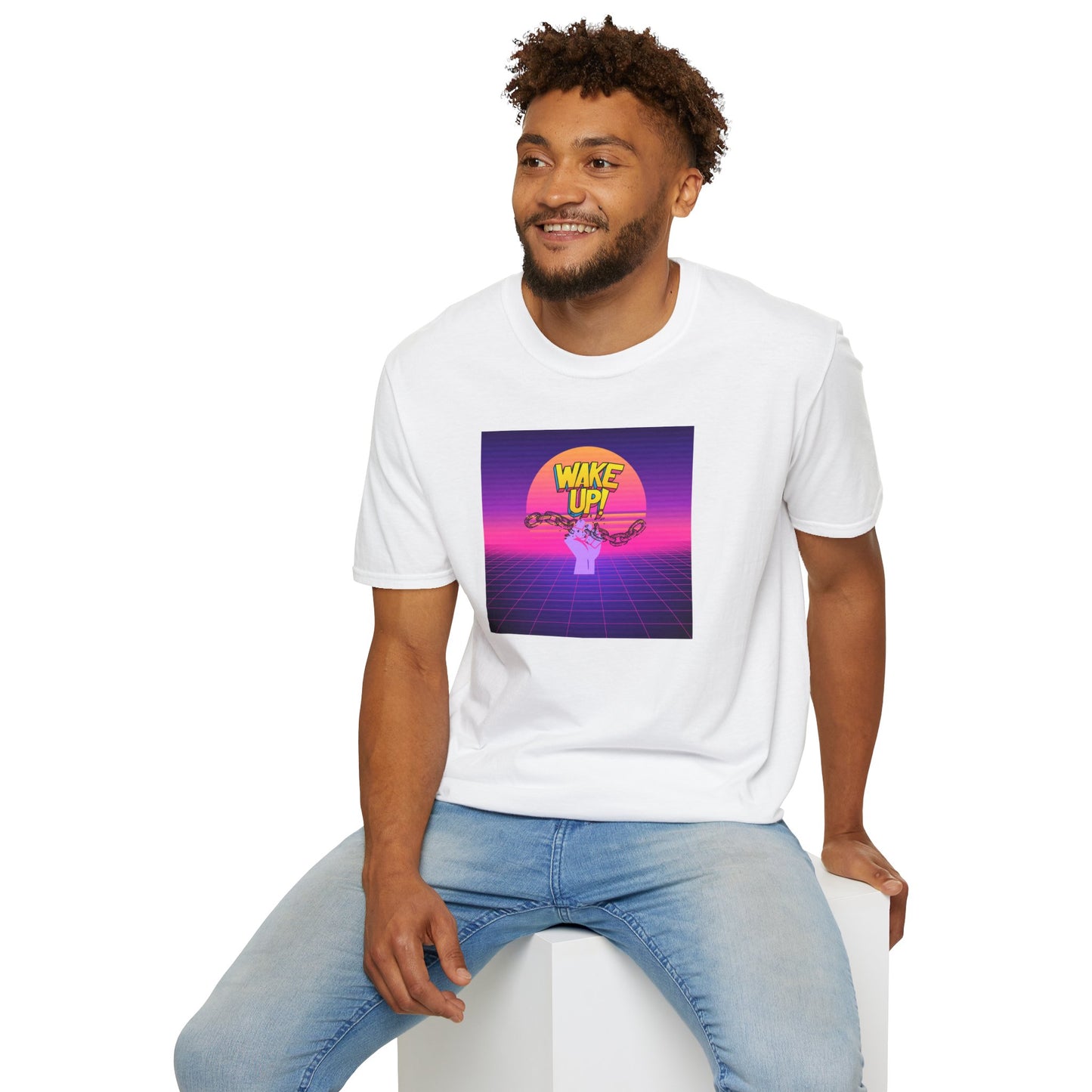 Retro 'Wake Up!' Unisex Softstyle T-Shirt - Vibrant Graphic Tee for Party Lovers