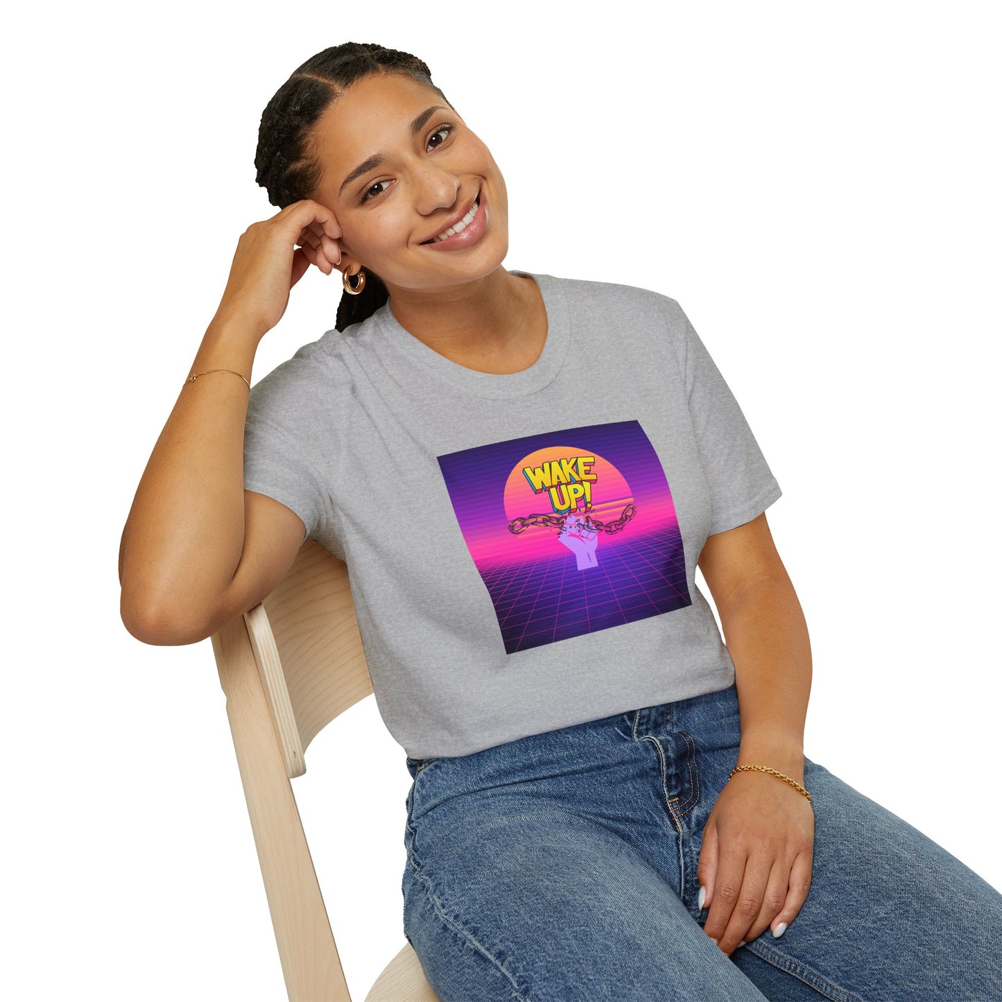 Retro 'Wake Up!' Unisex Softstyle T-Shirt - Vibrant Graphic Tee for Party Lovers