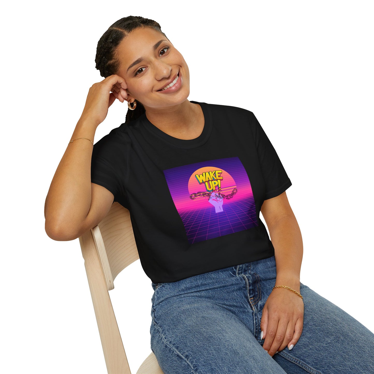 Retro 'Wake Up!' Unisex Softstyle T-Shirt - Vibrant Graphic Tee for Party Lovers