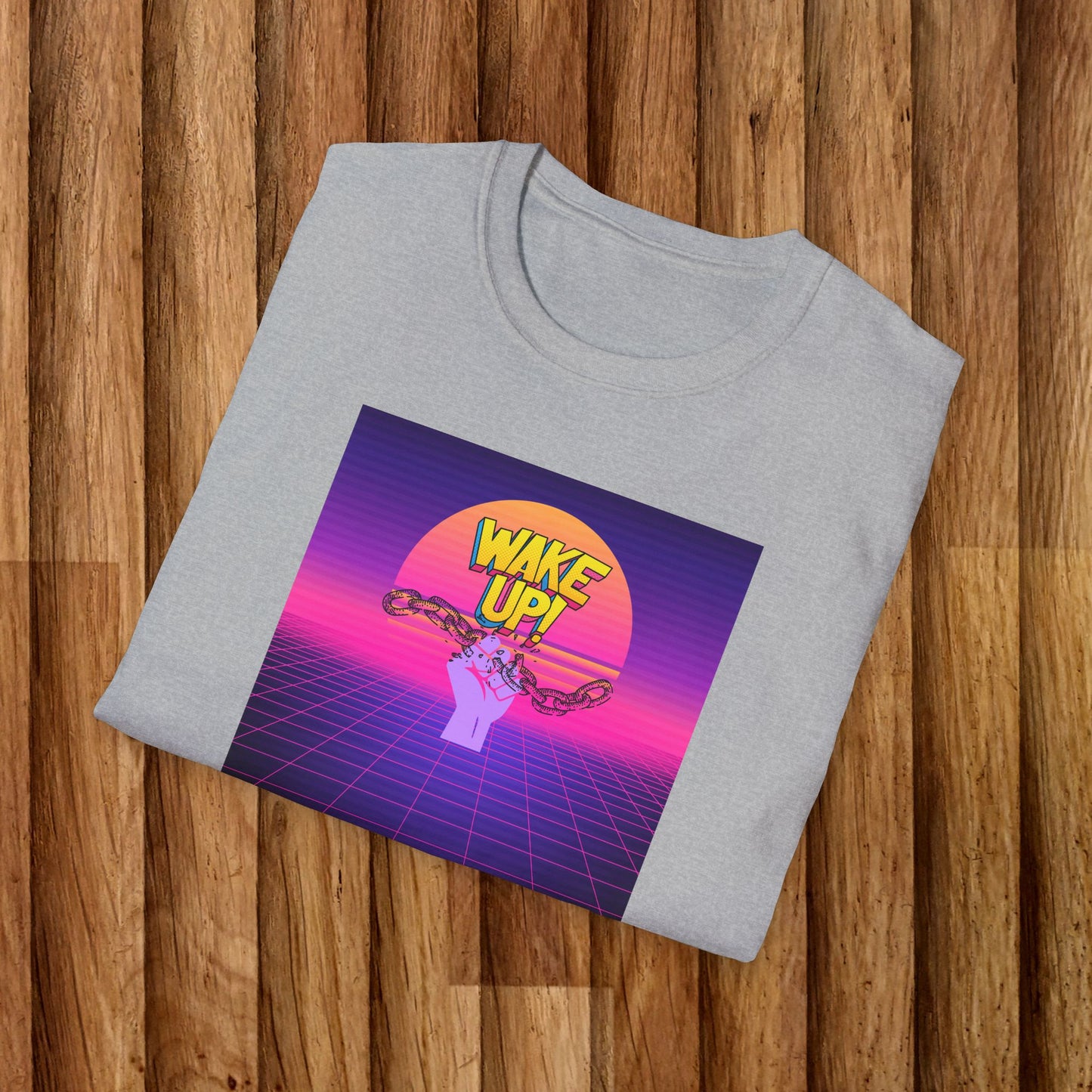 Retro 'Wake Up!' Unisex Softstyle T-Shirt - Vibrant Graphic Tee for Party Lovers