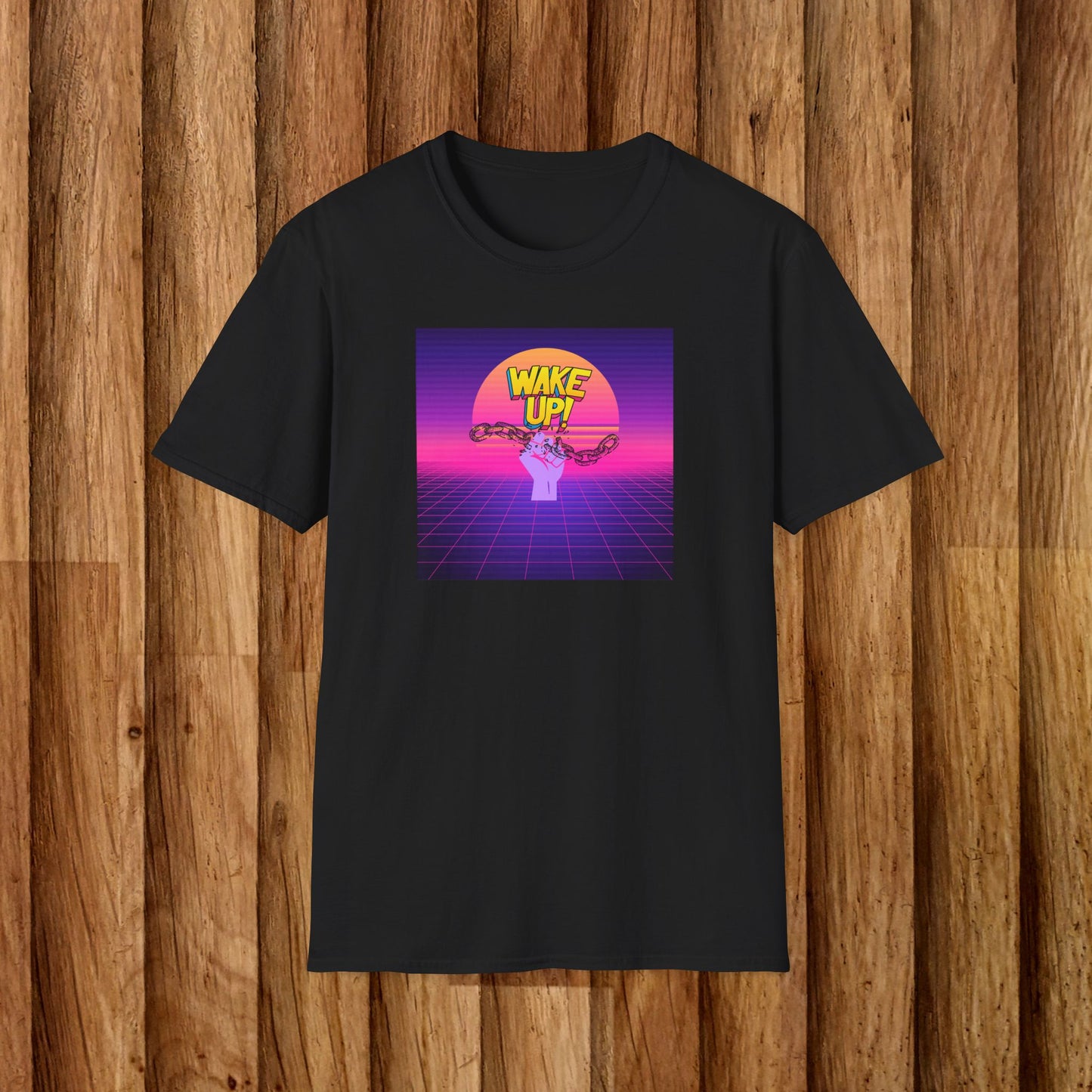 Retro 'Wake Up!' Unisex Softstyle T-Shirt - Vibrant Graphic Tee for Party Lovers