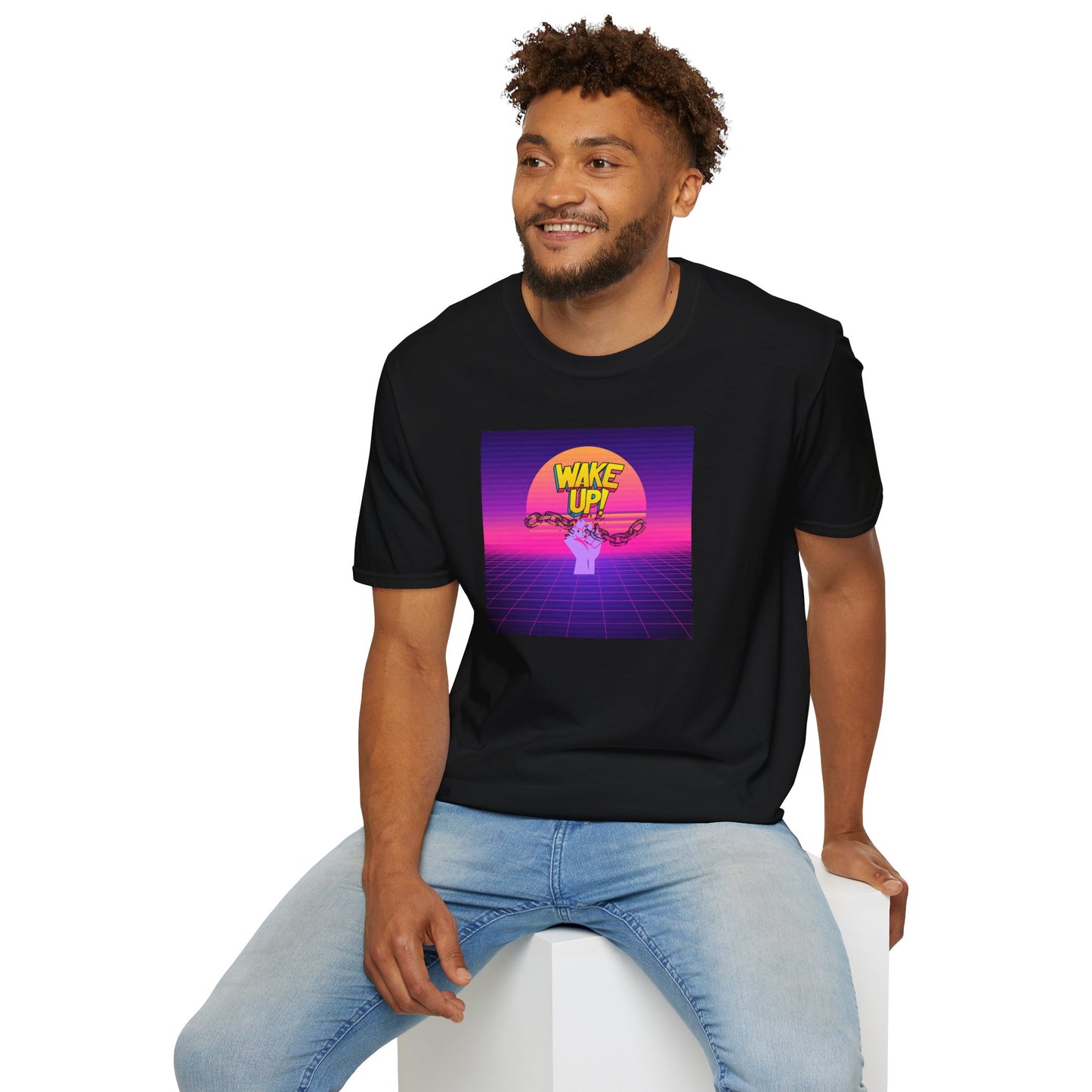 Retro 'Wake Up!' Unisex Softstyle T-Shirt - Vibrant Graphic Tee for Party Lovers