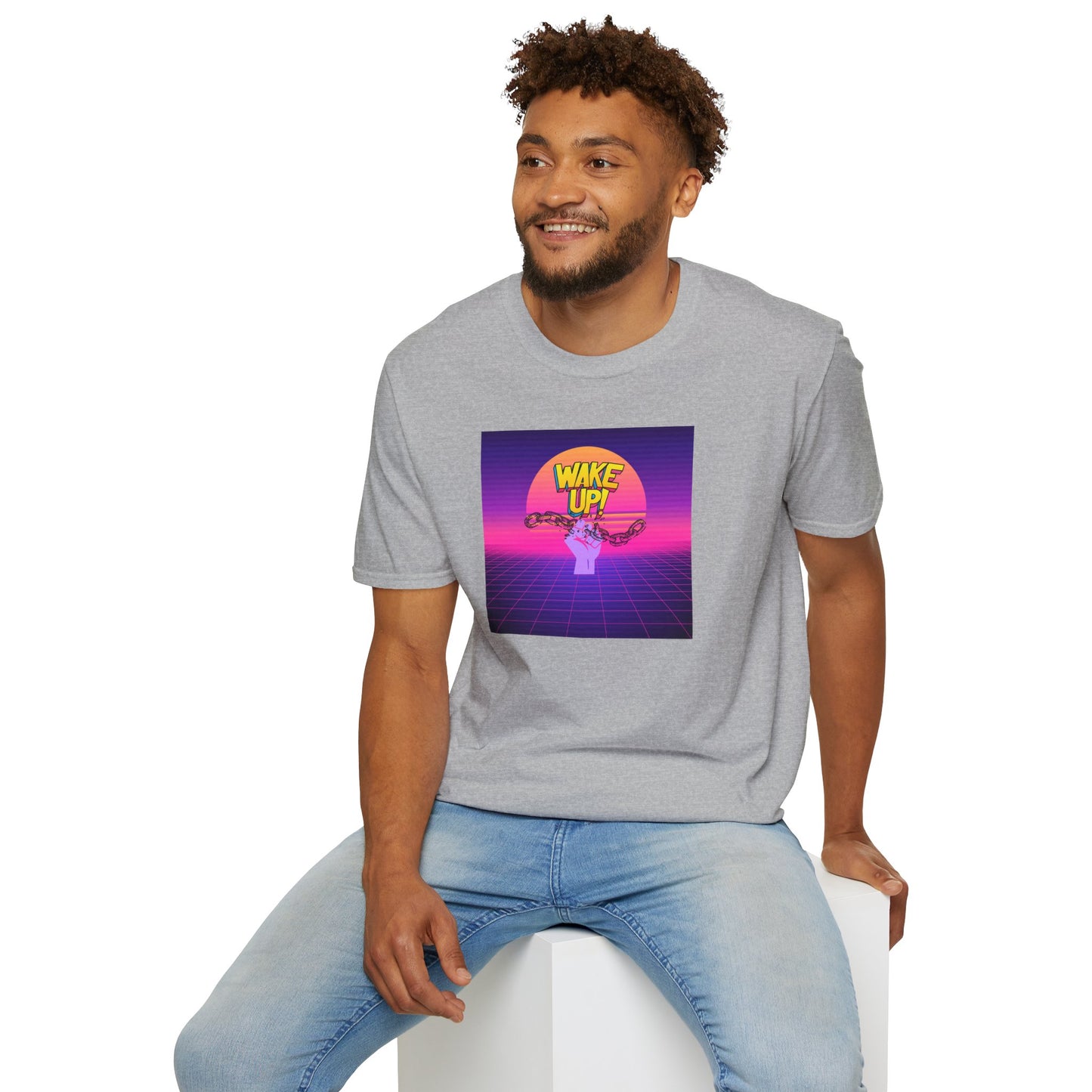 Retro 'Wake Up!' Unisex Softstyle T-Shirt - Vibrant Graphic Tee for Party Lovers