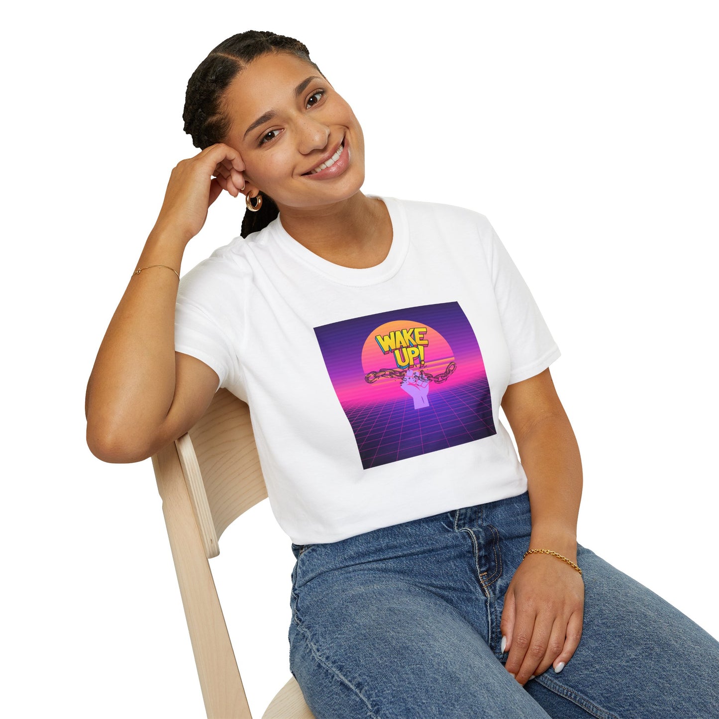 Retro 'Wake Up!' Unisex Softstyle T-Shirt - Vibrant Graphic Tee for Party Lovers